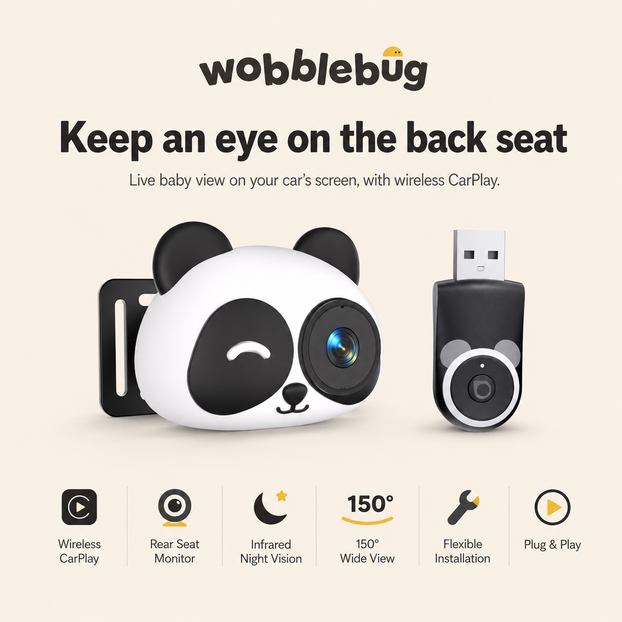 WobbleView - Baby Car Camera & Wireless CarPlay